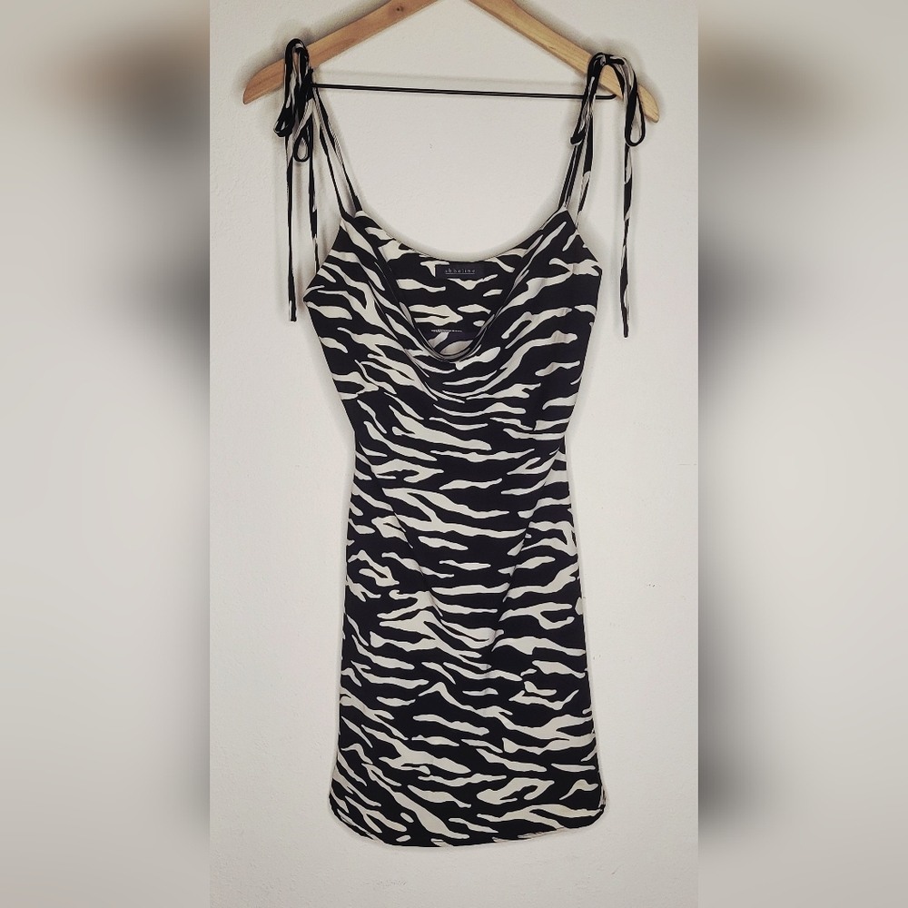 Abbeline Black and White Mini Slip Dress with Cowl Neck - Medium